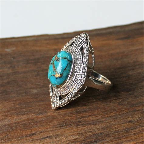 Mohave Turquoise Ring Sterling Silver Ring Cocktail Ring Etsy
