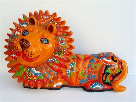 Mexican Talavera Pottery Sun Lion Sculpture Animal Figure 20 12