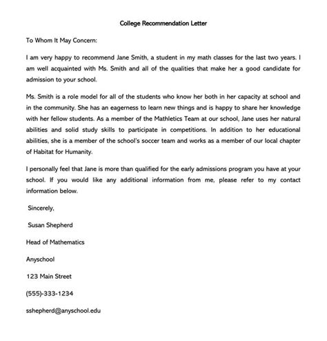 Writing a letter of recommendation for students applying to college is something teachers love. Student Recommendation Letter (15+ Sample Letters and Examples)