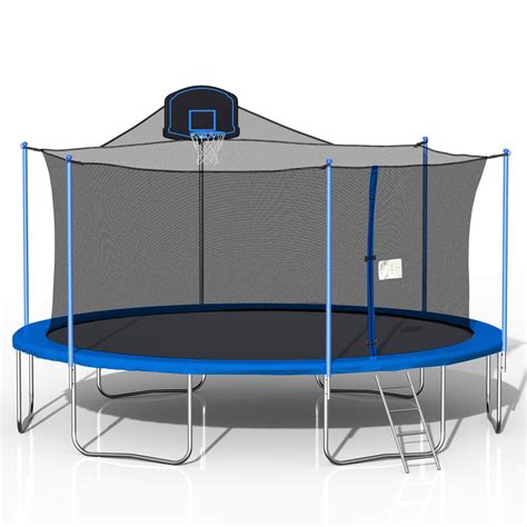 Lykos 16ft Trampoline With Basketball Hoop And Ladder Blue