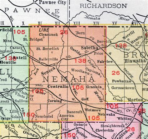 Nemaha County Kansas 1911 Map Seneca Sabetha Centralia