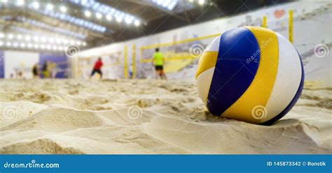 Indoor Beach Volleyball Ball In Sand Stock Photo Image Of Space