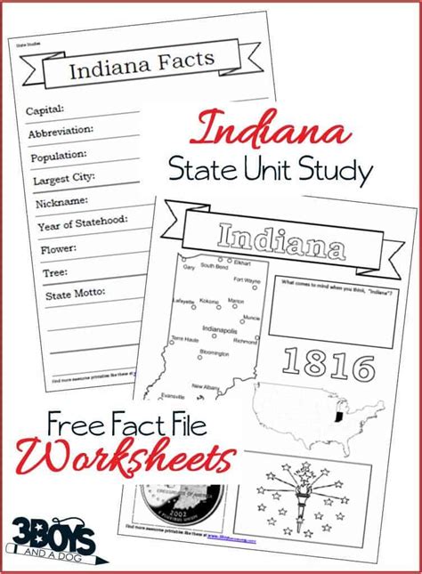 Indiana State Fact File Worksheets 3 Boys And A Dog