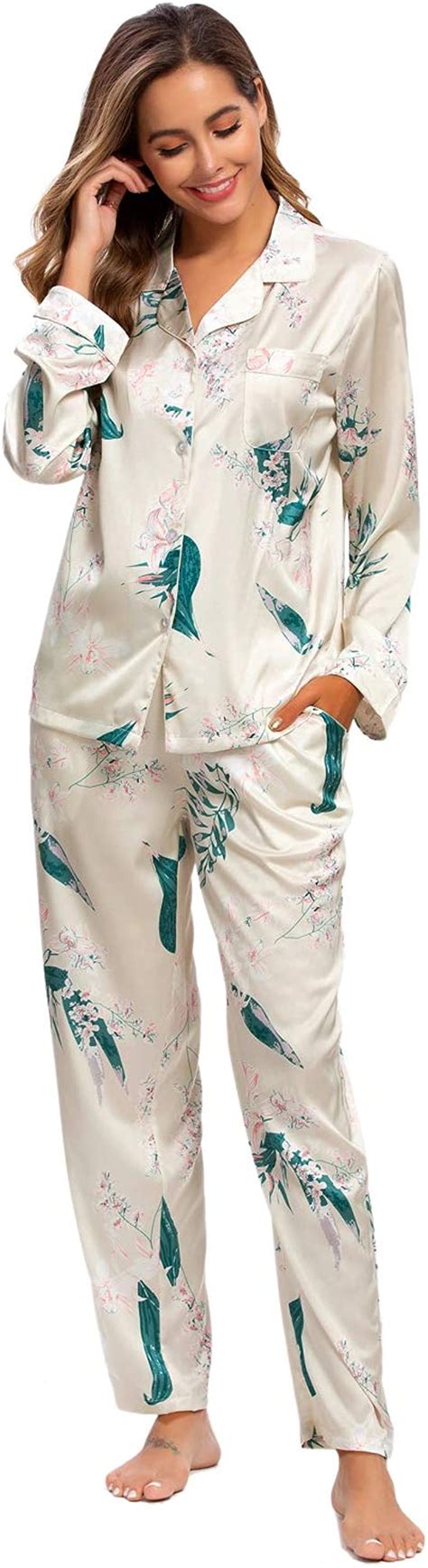 Mintlimit Conjunto De Pijama Para Mujer De Satén De Seda Largo Con Parte Superior De Manga
