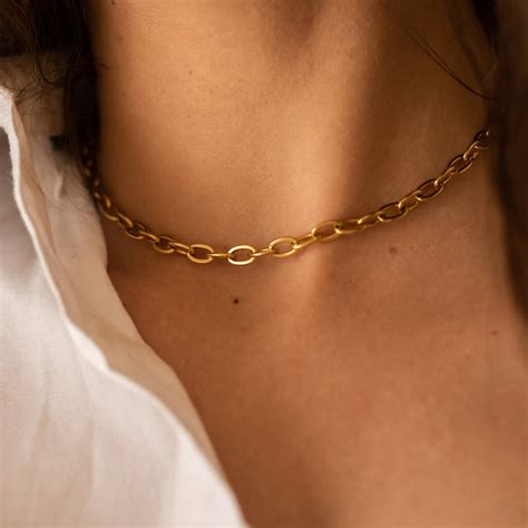 K Gold Plated Link Chain Choker Necklace By Elk Bloom
