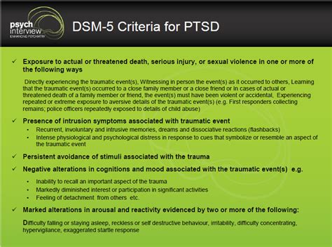 Dsm 5 Criteria For Post Traumatic Stress Disorder Ptsd Exposure