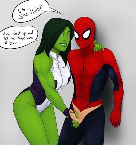Rule 34 Avengers Boner Clothed Colored Green Hair Green Skin Hand On