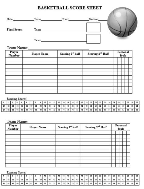 8 Free Sample Basketball Score Sheet Samples Printable