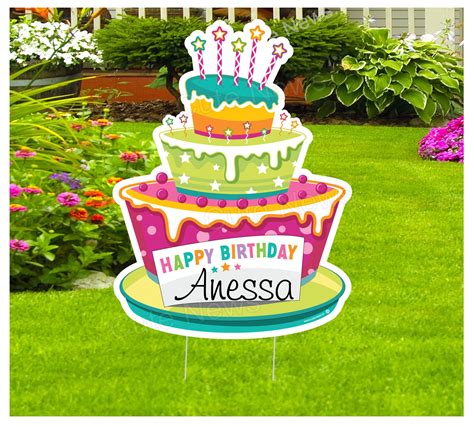 Happy Birthday Cake Outdoor Yard Sign Personalized Lawn Etsy In 2021