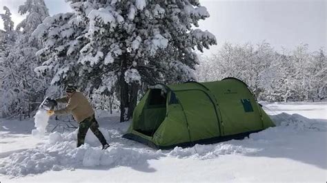 25°c Snowstorm Winter Hot Tent Camping In Deep Snow Bushcraft