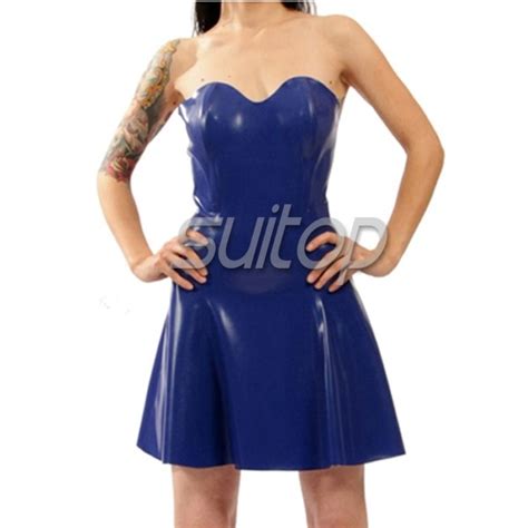 Sexy Party Rubber Latex Tube Dress With Back Zipper In Bluepurple