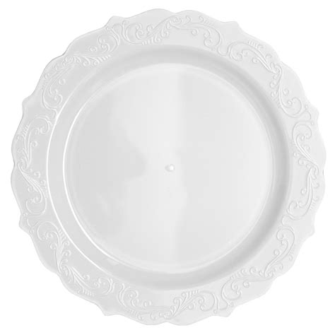 White Round Plastic Dinner Plates Elegant Posh Setting