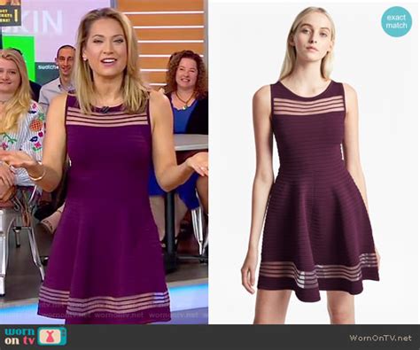 Wornontv Ginger’s Purple Mesh Stripe Dress On Good Morning America Ginger Zee Clothes And