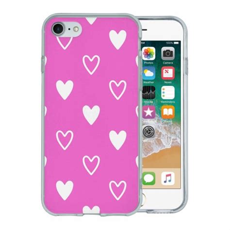 For Apple Iphone 8 Silicone Case Cute Pink Hearts Pattern S8231 Ebay