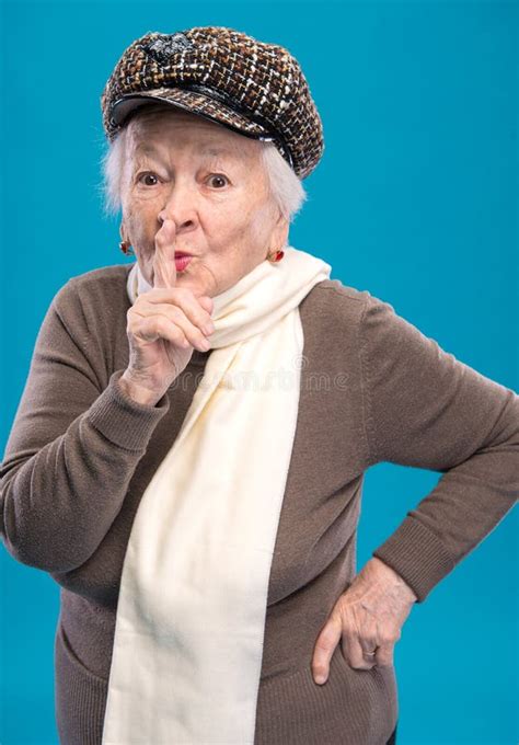 Old Woman With Finger On Lips Asking For Silence Stock Image Image Of
