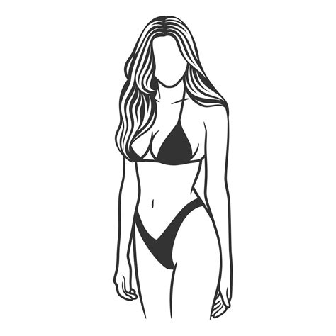 Beautiful Girl In Bikini Black And White Drawing Vector Art At Vecteezy