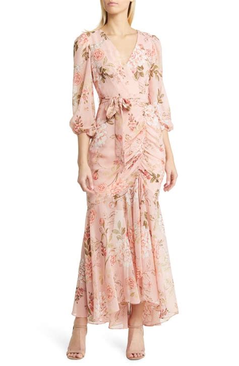 eliza j floral ruched maxi dress in blush modesens