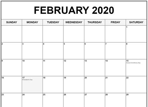 February 2020 Calendar Us Holidays February Holidays 2020 Calendar