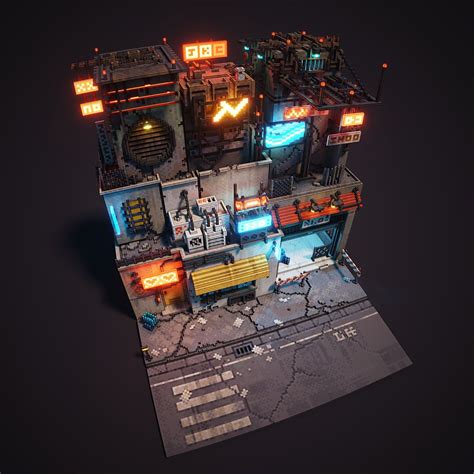 Artstation Cyberpunk Voxel Scene John Kearney Voxel Art Game