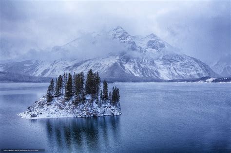 Download Wallpaper Kananaskis Upper Lake Island Mountains Winter