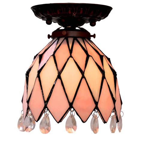 Bieye L10161 7 Inches Diamond Tiffany Style Stained Glass Semi Flush Mount Ceiling Fixture With