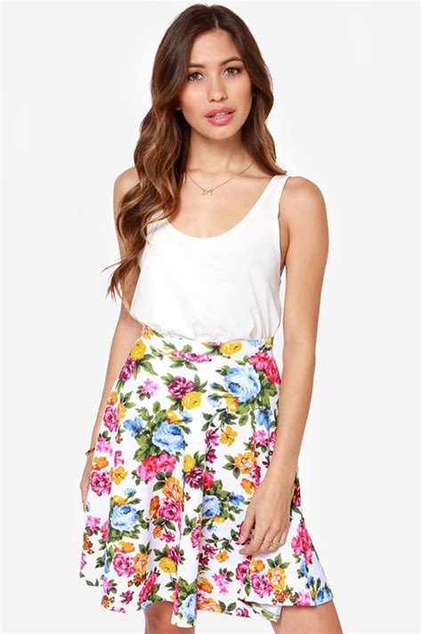 pretty floral print skirt ivory skirt high waisted skirt 47 lulus