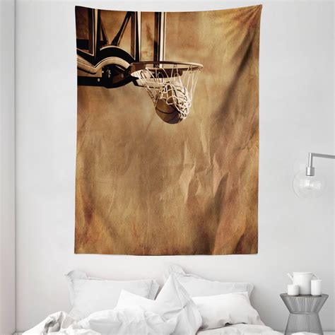 Basketball Tapestry Ball In The Net On Crumpled Paper Style Backdrop