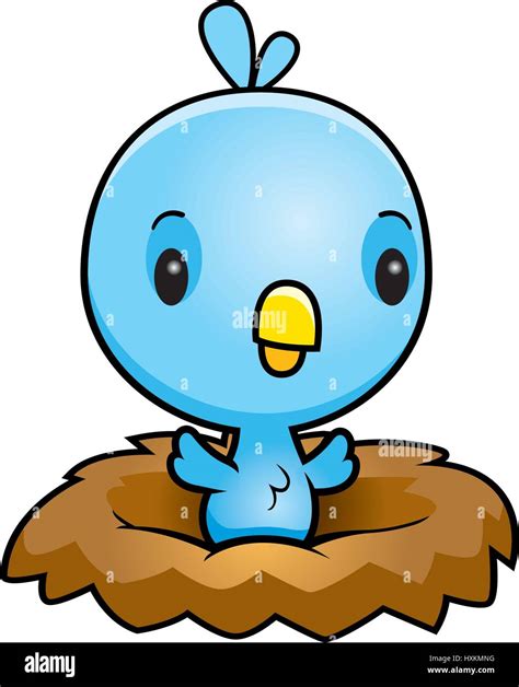 A Cartoon Illustration Of A Baby Blue Bird In A Nest Stock Vector Image