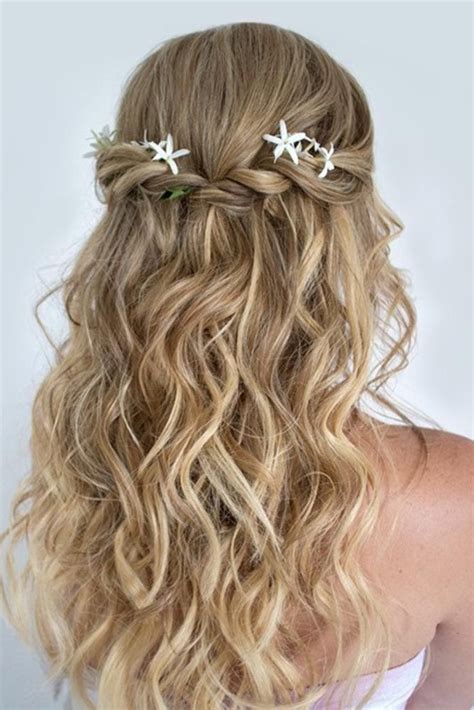 Pretty Half Up Hairstyle For Bridesmaids Waterfall Braids Waves