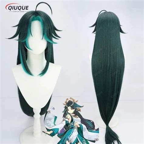 120cm Female Version Genshin Impact Xiao Cosplay Wig Long Straight Dark