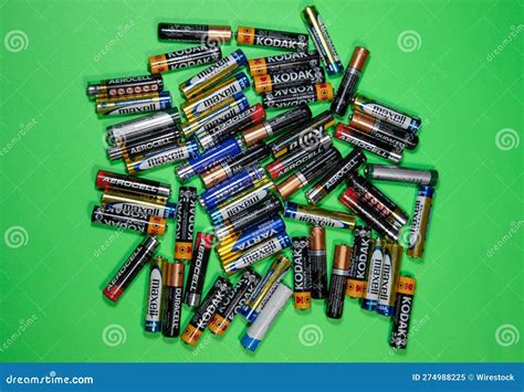 A Close Up Of Many Used Batteries Editorial Image Image Of Power