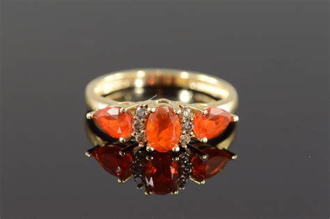 14k 23g 130 Ctw Mexican Fire Opal And Diamond Yellow Gold Ring Size 7