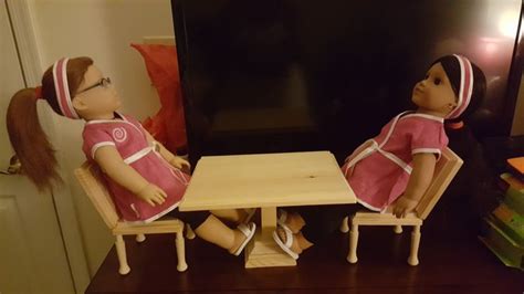 Made A Natural Wood Table And 2 Chair Set For American Girl Dolls