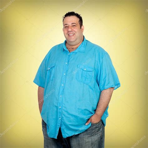 Happy Fat Man With Blue Shirt — Stock Photo © Gelpi 71080887