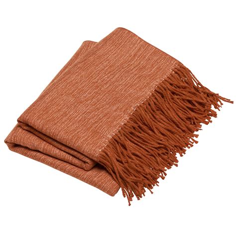 Buy Decorative Burnt Orange Throw Blanket With Fringe Tassel For Bed
