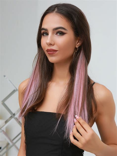 1pc Long Straight Synthetic Hairpiece Ash Hair Color Pink Hair Extensions Long Straight Hair