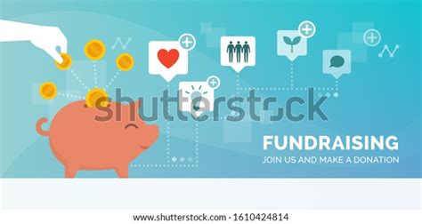 Fundraising Promotional Advertisement Hand Putting Coin Stock Vector