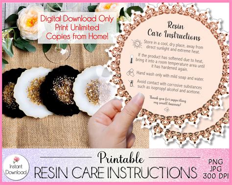 Resin Care Card Printable Resin Care Instructions Etsy Uk