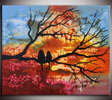 Original Modern Abstract Colorful Tree Painting By Helen
