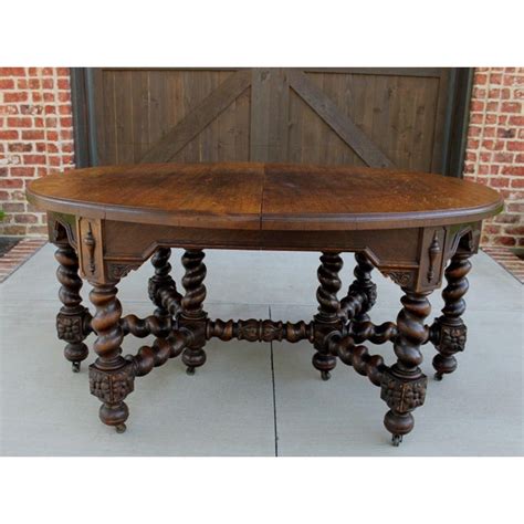 Antique English Oak Jacobean Style Oval Barley Twist Dining Table With