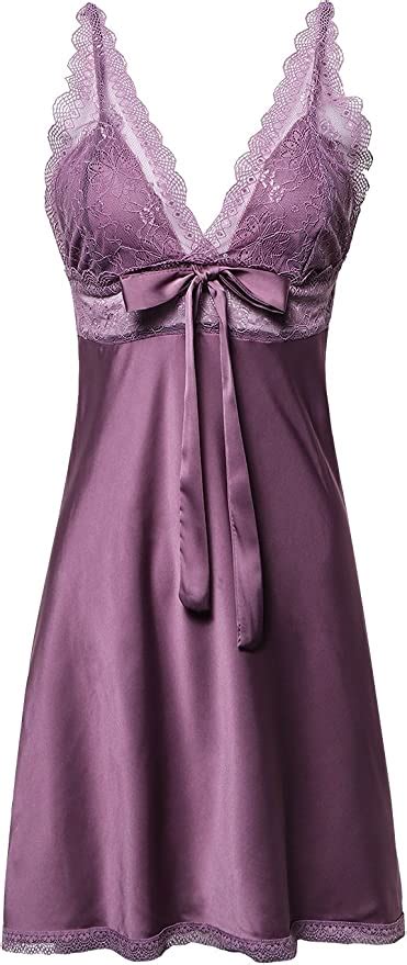 Bellismira Sexy Lace Satin Chemise Nightwear Full Slip Silk Sleepwear
