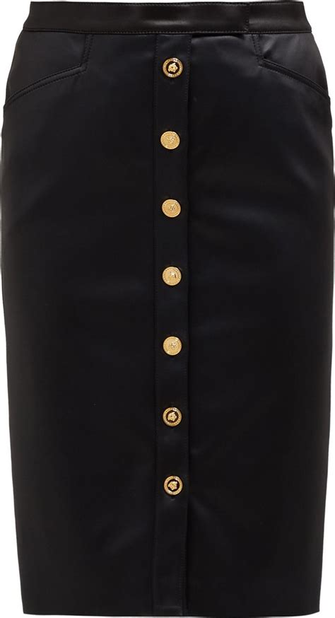 Versace Medusa Engraved Button Satin Skirt Luxed