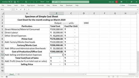 8 Simple Cost Sheet Ms Excel Youtube