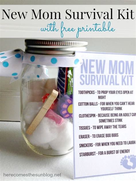 Create A Cute And Easy New Mom Survival Kit In A Mason Jar Includes Free Printable New Mom