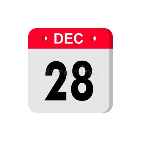 Calendar Vector Icon On White Background December 28 Stock Vector