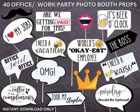 Work Or Office Party Photo Booth Props Printable For Fun Team Etsy Party Photo Booth Photo