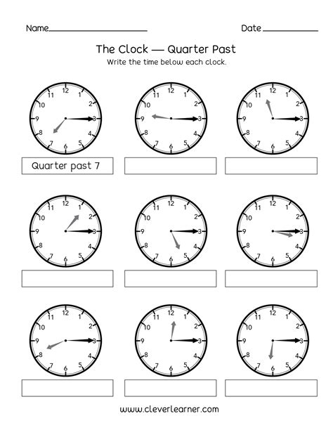 Telling Time Quarter Past The Hour Worksheets For 2nd Graders