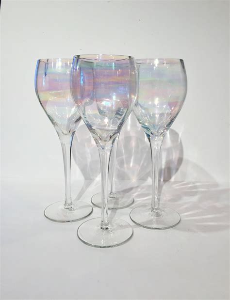 Iridescent Wine Glasses Set Of 4 Iridescent Crystal Wine Glasses By Motownlostandfound On Etsy