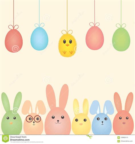 Easter Bunnies Chicken And Easter Eggs Stock Vector Illustration Of