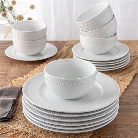 Better Homes And Gardens 18 Piece Porcelain Sophia Beaded Dinnerware Set